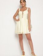 vices Rochie galbenă din bumbac în stil rustic cu legătură Fenavira