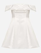 vices Rochie Hispanka Satinată Albă cu Aplicații Florale Fennalisa