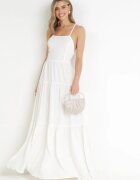 vices Rochie Maxi Albă cu bretele subțiri cu șiret la spate decorată cu volane Beatrics