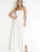 vices Rochie Maxi Albă cu bretele subțiri cu șiret la spate decorată cu volane Beatrics
