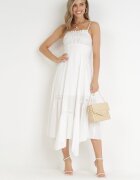 vices Rochie Maxi Albă Evazată cu Aplicații de Dantelă și Șnur Elenime