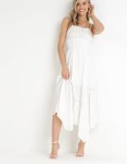 vices Rochie Maxi Albă Evazată cu Aplicații de Dantelă și Șnur Elenime
