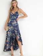 vices Rochie maxi bleumarin cu bretele subțiri cu tiv asimetric Nylas