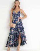 vices Rochie maxi bleumarin cu bretele subțiri cu tiv asimetric Nylas