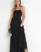 vices Rochie Maxi Neagră pe bretele subțiri cu legătură la spate decorată cu volane Beatrics