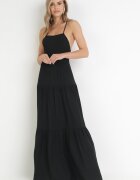 vices Rochie Maxi Neagră pe bretele subțiri cu legătură la spate decorată cu volane Beatrics