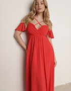 vices Rochie Maxi Roșie cu croială evazată pe bretele subțiri încrucișate Hendina