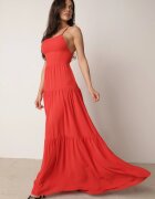 vices Rochie Maxi Roșie pe Bretele Subțiri cu Legătură la Spate Decorată cu Volane Beatrics