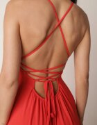 vices Rochie Maxi Roșie pe Bretele Subțiri cu Legătură la Spate Decorată cu Volane Beatrics