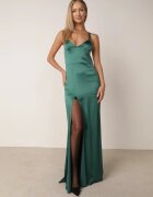 vices Rochie Maxi Verde Satinată cu fermoar ascuns pe bretele subțiri Jermela