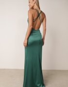 vices Rochie Maxi Verde Satinată cu fermoar ascuns pe bretele subțiri Jermela