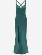 vices Rochie Maxi Verde Satinată cu fermoar ascuns pe bretele subțiri Jermela