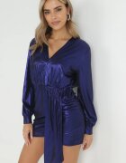 vices Rochie Mini bleumarin strălucitoare cu decolteu petrecut și mânecă bufantă Birger
