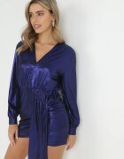 vices Rochie Mini bleumarin strălucitoare cu decolteu petrecut și mânecă bufantă Birger