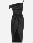 vices Rochie Neagră Asimetrică din Satin Decorată cu Nod Fano