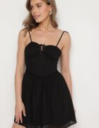 vices Rochie Neagră de Bumbac în Stil Rustic cu Broderie și Șnur Natifrene