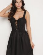 vices Rochie Neagră de Bumbac în Stil Rustic cu Legătură Fenavira