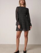 vices Rochie Neagră Evazată cu Mâneci Bufante cu Buline Eriane