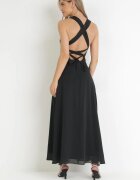 vices Rochie Neagră Maxi cu Legătură Decorativă pe Spate Bremte