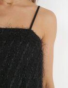 vices Rochie neagră Mini cu Franjuri Subțiri și Decolteu Pătrat Lockia