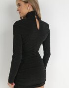 vices Rochie neagră mulată mini cu guler înalt și cu fir metalic Maffi