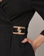 vices Rochie neagră petrecută de seară cu aplicație metalică în talie Henalana