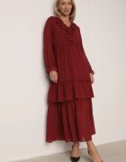 vices Rochie plasă Bordeaux cu croi evazat cu volane Arevite