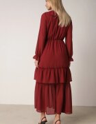 vices Rochie plasă Bordeaux cu croi evazat cu volane Arevite