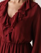 vices Rochie plasă Bordeaux cu croi evazat cu volane Arevite