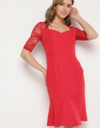 vices Rochie Roșie Asimetrică cu croială cambrată cu dantelă Natifese