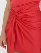 vices Rochie Roșie Asimetrică din Satin Decorată cu Nod Fano