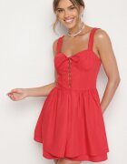 vices Rochie Roșie din bumbac stil rustic cu șiret Fenavira