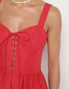 vices Rochie Roșie din bumbac stil rustic cu șiret Fenavira