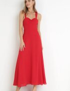 vices Rochie roșie Maxi cu Legătură Decorativă la Spate Bremte
