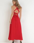 vices Rochie roșie Maxi cu Legătură Decorativă la Spate Bremte
