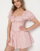 vices Rochie Roză cu bufuri volane și legătură florală Tolalira