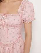 vices Rochie Roză cu bufuri volane și legătură florală Tolalira