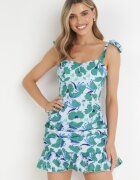 vices Rochie Verde Mini Mulată cu Bretele Legate și Volane Billitta