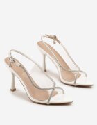 vices Sandale Albe cu toc stiletto decorate cu zirconii Ovianassa