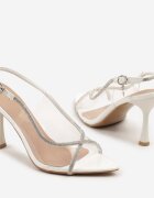 vices Sandale Albe cu toc stiletto decorate cu zirconii Ovianassa