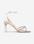 vices Sandale Albe cu Toc Transparent Decorate cu Cirkonii Nitarina