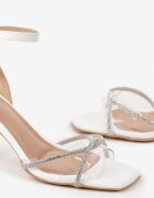 vices Sandale Albe cu Toc Transparent Decorate cu Cirkonii Nitarina