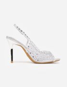 vices Sandale Argintii cu Toc Stiletto cu Barete Transparente și cu Zirconii Imelle