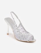 vices Sandale Argintii cu Toc Stiletto cu Barete Transparente și cu Zirconii Imelle