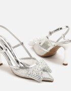 vices Sandale Argintii Din Plasa pe Toc Stiletto cu Funda cu Paiete Reamara
