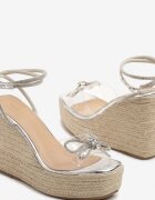 vices Sandale Argintii Espadrile cu Zirconii pe Coturn Împletit Neolirita