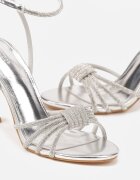 vices Sandale Argintii Metalice cu Toc Stiletto decorate cu Cirkoni Linavitia