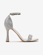 vices Sandale Argintii pe Toc Stiletto Geometric Decorate cu Zirconii și Brocat Aolenia