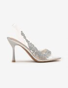 vices Sandale Argintii Transparente pe Toc Stiletto cu Branț din Piele și Zirconii Ovimara
