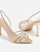 vices Sandale Aurii cu Toc Stiletto cu Brant din Piele decorate cu Zirconii Ovilona